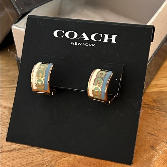 Coach Jewelry - Coach signature enamel Hoop earrings NEW goldtone blue white green